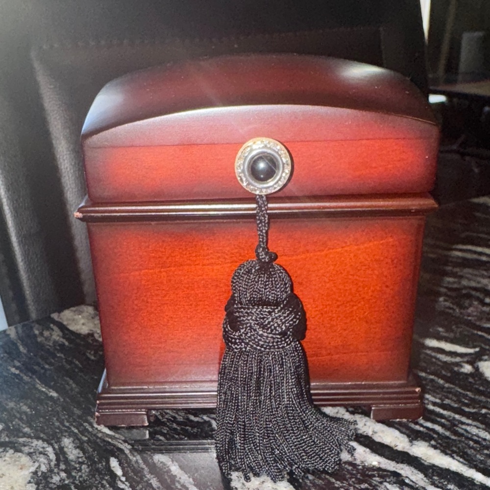 BOMBAY Vintage Wooden Jewelry Box with Black Tassel